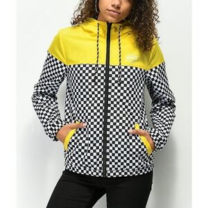 Vans Women's Bold Yellow and Black Checkered Bomber Jacket